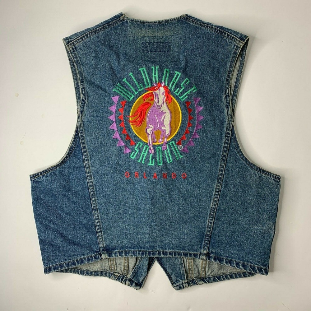 VTG Wildhorse Saloon Orlando Denim Vest Medium Embroidered Button Front